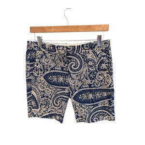 J. Crew Womens Paisley Stretch Cotton Shorts Size 2 Navy & White